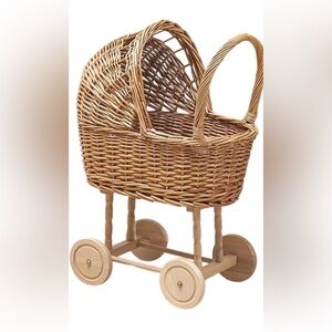 Wicker Doll Stroller with Canopy